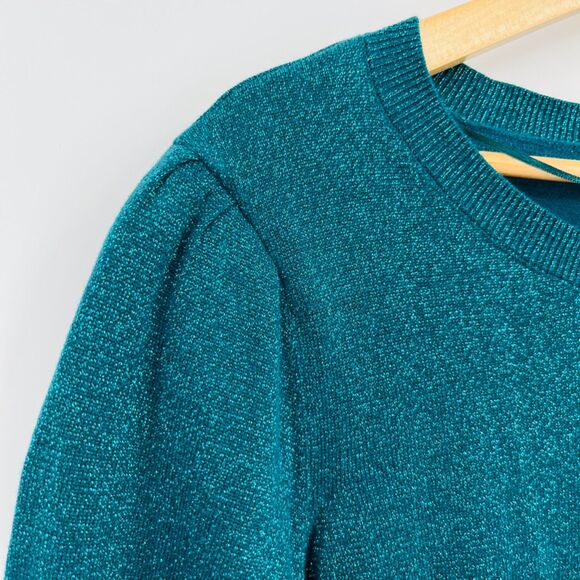 Adyson Parker Crewneck Metallic Knit Pullover in Peacock Teal, Sz 2X, Sparkle - Picture 6 of 11